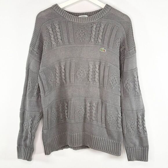 Lacoste Gray Vintage Chunky Knit Grandpa Sweater - Unisex US L (16-18)*